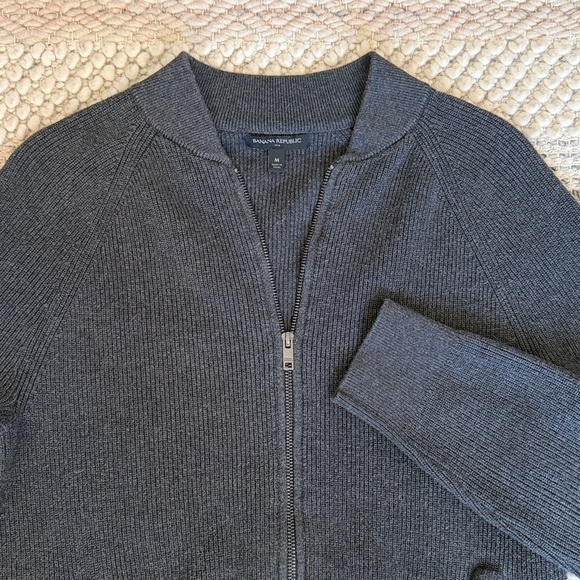 Banana Republic Full Zip Charcoal Grey Knit Cardigan Men’s Medium - Picture 2 of 8